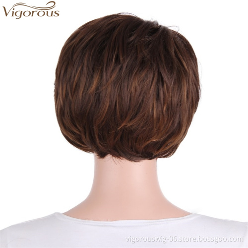 Vigorous Short Pixie Cut Hair Synthetic Wigs for Women Heat Resistant Hairpieces Daily Fashion Wigs for European American Women